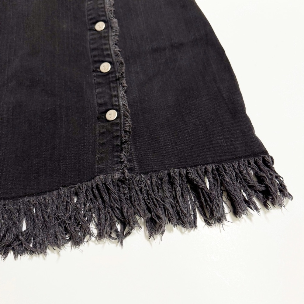 Anthro Pilcro Black Wash Fringe Trim Asymmetric Button Front Jean Skirt - Picture 7 of 12